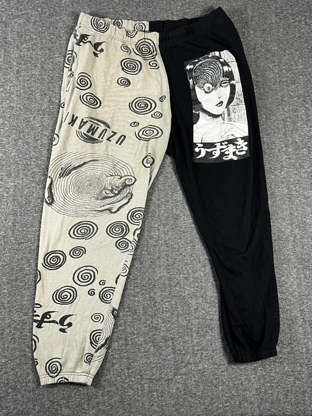 Junji Ito Uzumaki Spiral Manga Two Tone Sweat Pants Large Horror Anime AOP OOP
